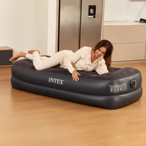 Intex 64122 Pillow Rest 42cm High Raised Inflatable Air Beds With Built-In Pump Twin Size