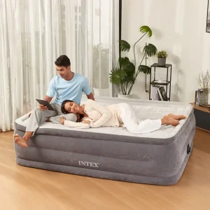 Intex 64418 Horizontal Beam Comfort Plush Air Mattress 22“ High Rise Queen Inflatable Beds For Home With Internal Pump