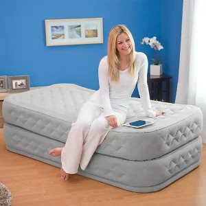 Intex 64488 Supreme Air Flow Raised Airbed Twin Inflatable Air Mattress With Built In Pump