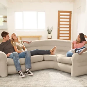 Intex 68575 Inflatable Corner Sectional Sofa Neutral Waterproof Flocked Top Sofa Couch Seat