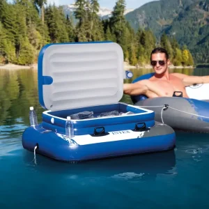 Intex 58821 Mega Chill 2 Rectangular Pool Floating Inflatable Cooler Built In Cup Holders