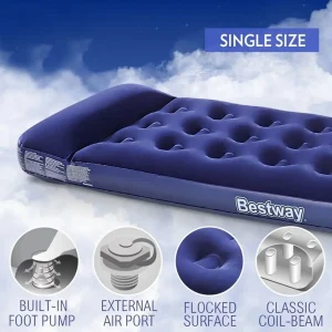 Bestway 67223 Single Inflatable Air Mattress With Built In Foot Pump And Headrest Pillow