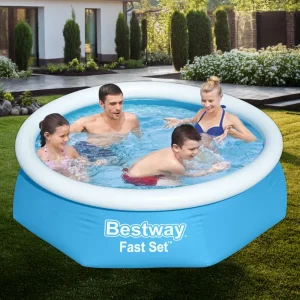 Bestway 57448 Fast Set Pool 8 Feet Round Inflatable Swimming  Pool For Kids And Adults