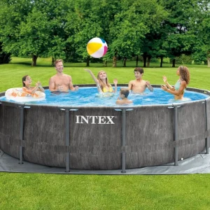 Piscina Intex 26742 Prism Frame Round Greywood Premium Above Ground Swimming Pool Set 15x48