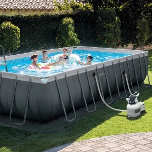 Piscina Intex 26364 Large Steel Frame Rectangular Above Ground Pool With Sand Filter Pump 24x12x52